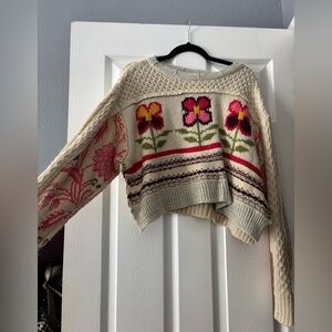 Kimchi Blue Floral Knit Sweater - Cream and Pink